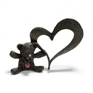 Teddy Bear Metal Shelf Ornament with Heart & Pink Rhinestone